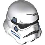 Lego Helmet Stormtrooper, 2 Chin Holes and Sand Blue Details with Dark Blue Outlines and Battle Damage Scratches print (Imperial Jetpack Trooper) / White