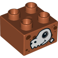 Lego Duplo Brick 2 x 2 with Dinosaur Skull Print / Dark Orange
