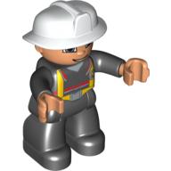 Lego Duplo Figure with Fireman Helmet White, and Nougat Face and Hands / Black