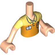 Lego Minidoll Torso Boy with Light Nougat Arms and Hands with Yellow and Orange Polo Shirt with Pocket and Name Tag Print / Light Nougat