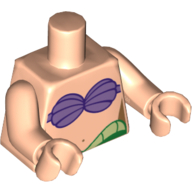 Lego Torso Mermaid with Medium Lavender Shell Bra, Navel, and Green and Yellow Waist Print, Light Nougat Arms and Hands / Light Nougat