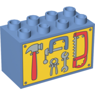 Lego Duplo Brick 2 x 4 x 2 with Tools on Yellow Background Print / Medium Blue