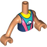 Lego Minidoll Torso Girl with Nougat Arms and Hands, Dark Turquoise/Coral/Dark Blue/Yellow Shirt / Nougat