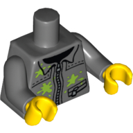 Lego Torso Jacket, Silver Zipper and Lime Paint Splotches Print, Dark Bluish Gray Arms, Yellow Hands / Dark Bluish Gray