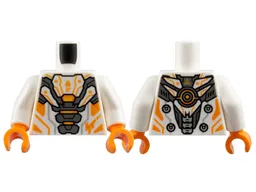 Torso Armor, Dark Bluish Gray Plates, Orange and Yellow Trim Pattern / White Arms / Orange Hands