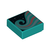 Lego Tile 1 x 1 with Swirl, Van Gogh Painting print / Dark Turquoise