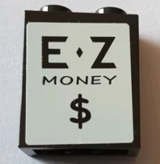 Brick 1 x 2 x 2 with Inside Stud Holder with 'E Z MONEY $' Pattern (Sticker) - Set 71016