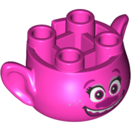 Lego Minifig Head Special, with Ears and 4 Studs on Top, with Face with Purple Nose and Open Mouth Smile Print (Poppy) / Dark Pink