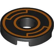 Tile Round 2 x 2 with Hole with Orange Circles Print / Black