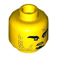 Minifig Head Shark Army, Eyebrows, Goatee, Light Beard, Scar Print / Yellow