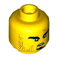 Lego Minifig Head Shark Army, Eyebrows, Goatee, Light Beard, Scar Print / Yellow