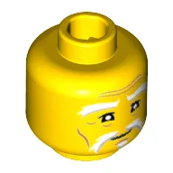 Minifig Head Sensei Wu (Master), White and Gray Eyebrows and Goatee, Eyelashes, Thin Mouth, Medium Nougat Wrinkles, Concerned Expression Print [Hollow Stud] / Yellow