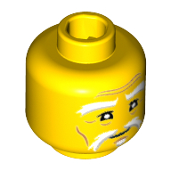 Lego Minifig Head Sensei Wu (Master), White and Gray Eyebrows and Goatee, Eyelashes, Thin Mouth, Medium Nougat Wrinkles, Concerned Expression Print [Hollow Stud] / Yellow