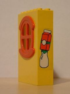 Lego Fabuland Building Wall 2 x 6 x 7 with Round Symmetric Red Window with Juice Carton & Milk Bottle Pattern (Sticker) - Set 3667