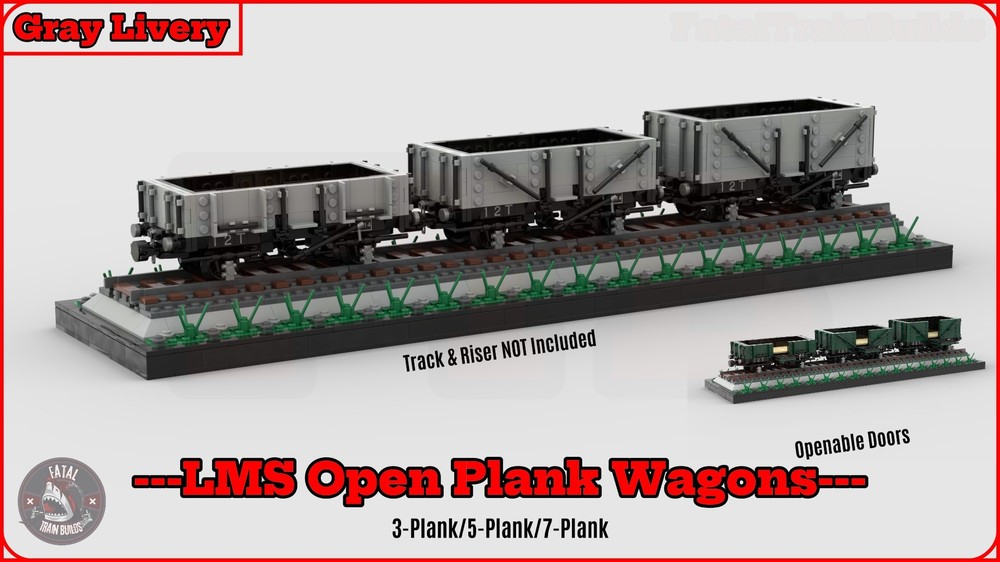 Lego (Light Gray) LMS Open Plank Wagons (8w)