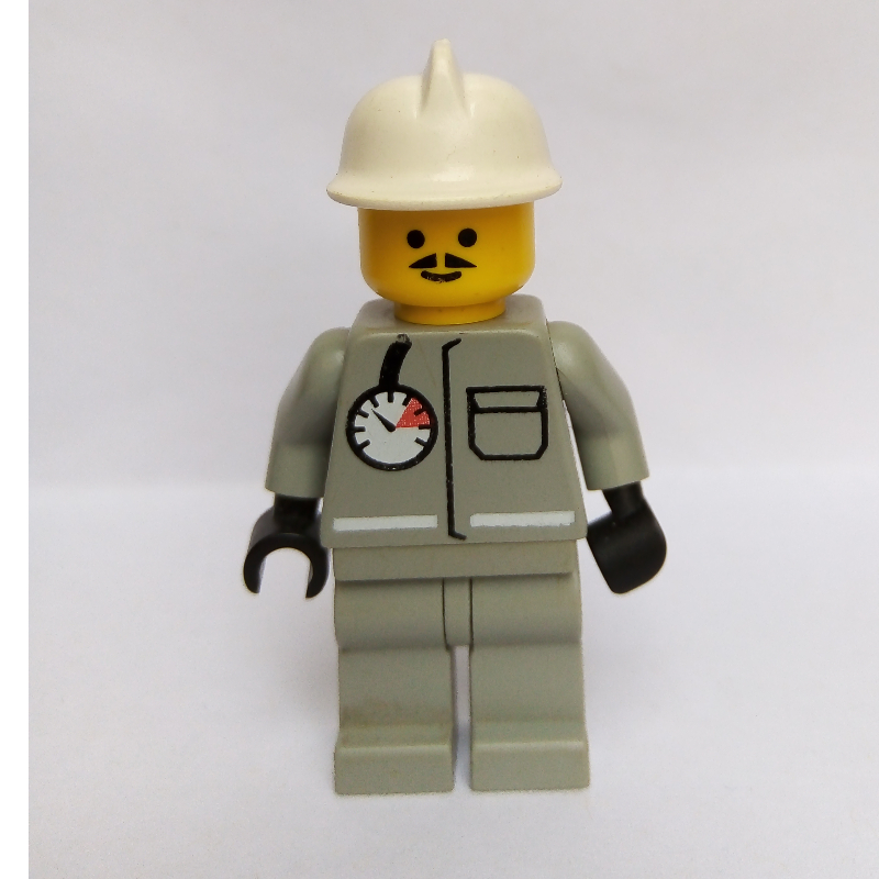 Lego Fireman, Shirt with Gauge and Pocket, Light Gray Legs, White Helmet
