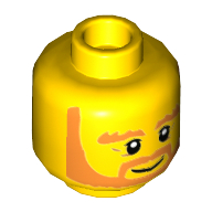 Lego Minifig Head King Halbert, Full Orange Beard Around Smile, Bushy Eyebrows, Wrinkles Print [Hollow Stud] / Yellow