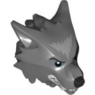 Lego Minifig Head Special, Werewolf with Smooth Hair and Brow with Black Nose, White Teeth and Fangs and Gray Fur Print / Dark Bluish Gray