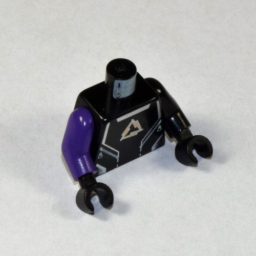 Lego Torso, Odd Arms, Shirt, Alpha Team Arctic Logo, Silver Lines Print, Left Black Arm, Right Dark Purple Arm, Black Hands / Black