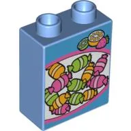 Duplo Brick 1 x 2 x 2 with Candy Print / Medium Blue