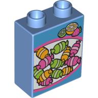 Lego Duplo Brick 1 x 2 x 2 with Candy Print / Medium Blue