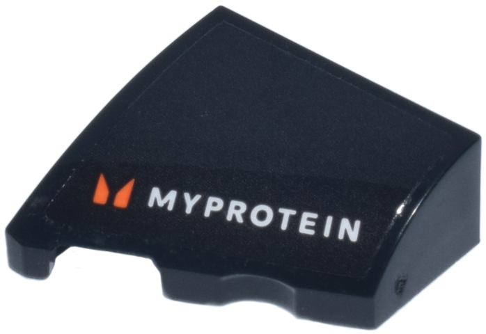 Lego Wedge 2 x 2 x 2/3 Left with White 'MYPROTEIN' and Orange Logo Pattern (Sticker) - Set 77249