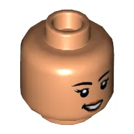 Minifig Head Sammy, Eyelashes, Dark Orange Lips, Open Mouth Smile / Scared Print / Nougat