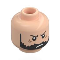 Lego Minifig Head Captain Haddock, Black Eyebrows, Beard, Crow's Feet, Angry / Annoyed / Light Nougat
