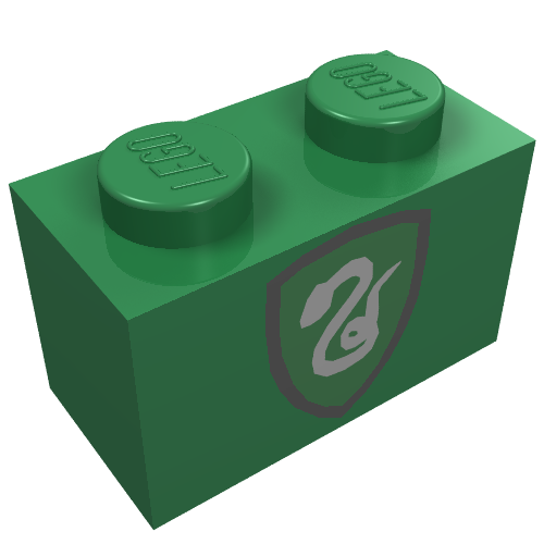 Lego Brick 1 x 2 with Silver Snake on Green Shield Print / Green