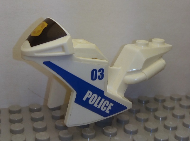 Lego Motorcycle Fairing, Racing (Sport) Bike with Black Windshield with Gold Badge with '03' and 'POLICE' Pattern on Both Sides (Stickers) - Set 60139