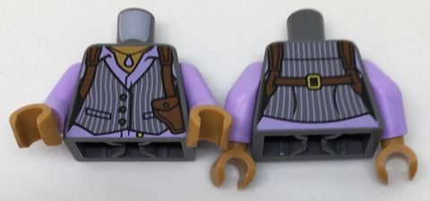Lego Torso Female Vest with White Pinstripes, Lavender Shirt and Reddish Brown Shoulder Holster Pattern / Lavender Arms / Medium Nougat Hands