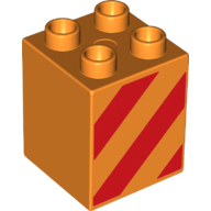 Lego Duplo Brick 2 x 2 x 2 with Red Diagonal Stripes Print / Orange