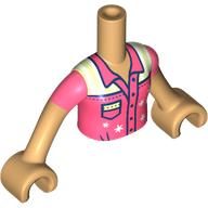 Lego Minidoll Torso Girl with Coral/White Shirt, Pocket print, Warm Tan Arms and Hands / Warm Tan