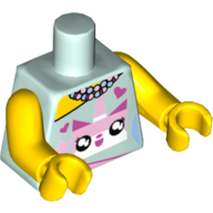 Lego Torso Dress with Hearts and Stars, Beaded Necklace, Pink Unikitty Print, Yellow Arms and Hands / Light Aqua