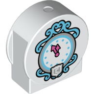 Lego Duplo Brick 1 x 3 x 2 Round Top, Cut Away Sides with Dark Azure & Silver Clock Face, Dark Pink Clock Hands, with 'C' in Shield Print / White