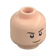 Minifig Head Red, Black Eyebrows, Thin Stern Smile / Open Mouth Screaming / Light Nougat