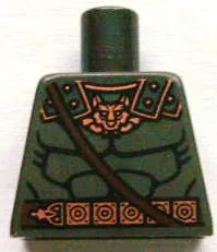 Torso Bare Chest Muscles Outline with Wolf / Fox Head and Copper and Dark Brown Belt Pattern / Pearl Dark Gray