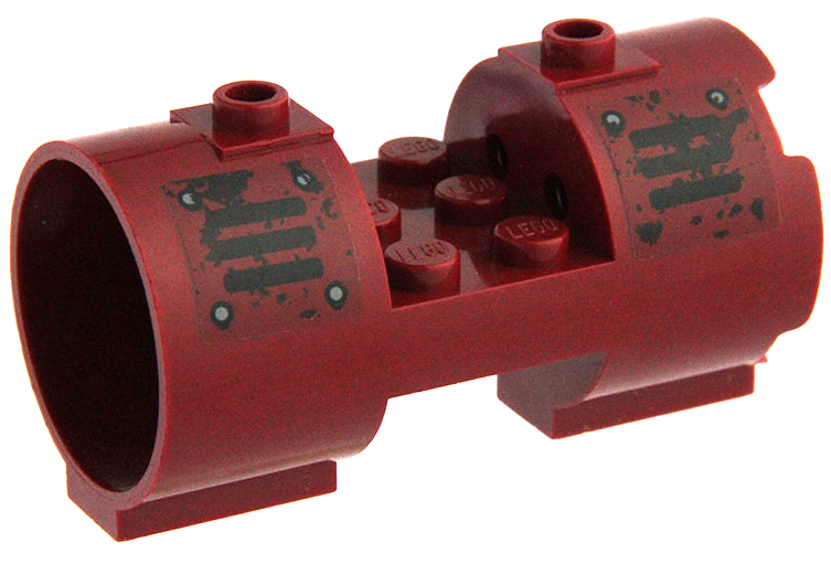 Lego Cylinder 3 x 6 x 2 2/3 Horizontal - Square Connections with Black Vents and Rivets Pattern Model Left Side (Stickers) - Set 70009