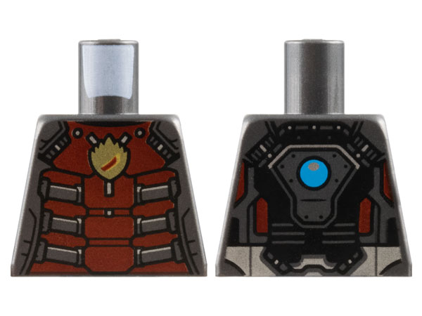 Lego Torso Armor with Dark Red Plates, Gold Flame Ravager Logo, Dark Azure Circle on Back Pattern