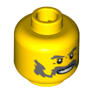 Lego Minifig Head, Moustache Handlebar and Sideburns Dark Bluish Gray, White Pupils, Teeth Print / Yellow
