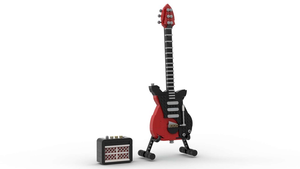 Lego BMG Brian May custom built Guitar Red Special + Display stand + Vox Amp