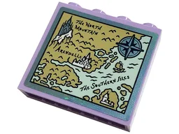 Brick 1 x 4 x 3 with Map with 'THE NORTH MOUNTAIN', 'ARENDELLE', 'THE SOUTHERN ISLES', Castles and Compass Pattern (Sticker) - Set 43197