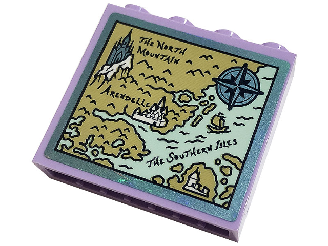 Lego Brick 1 x 4 x 3 with Map with 'THE NORTH MOUNTAIN', 'ARENDELLE', 'THE SOUTHERN ISLES', Castles and Compass Pattern (Sticker) - Set 43197