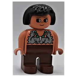 Duplo Figure, Early, Hair Bob Black, Brown Legs, Rag Shirt, Eyelashes with Necklace Print (Caveman) / Nougat