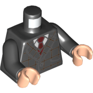 Lego Torso Suit Jacket, with Red Square Striping, Dark Red Tie, White Shirt Print, Black Arms, Light Nougat Hands / Black