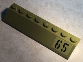 Lego Slope 45 2 x 8 with Black '65' on Olive Green Background Pattern Model Left Side (Sticker) - Set 76017