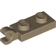 Plate Special 1 x 2 with Clip Horizontal on End / Dark Tan