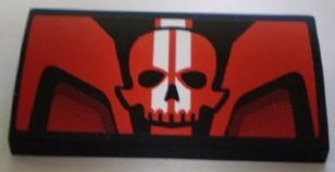 Lego Slope, Curved 2 x 4 x 2/3 with Bottom Tubes with Backyard Blasters Red Skull Logo Pattern (Sticker) - Set 8898