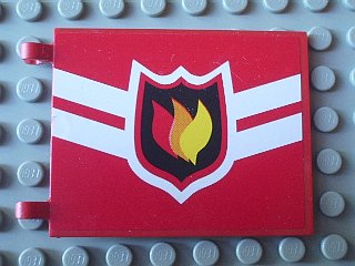Lego Flag 6 x 5 with Fire Logo Badge and White Diagonal Stripes Pattern on Both Sides (Stickers) - Set 7945
