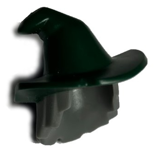 Lego Hair and Hat, Floppy Witch Hat with Dark Bluish Gray Hair Print / Dark Green